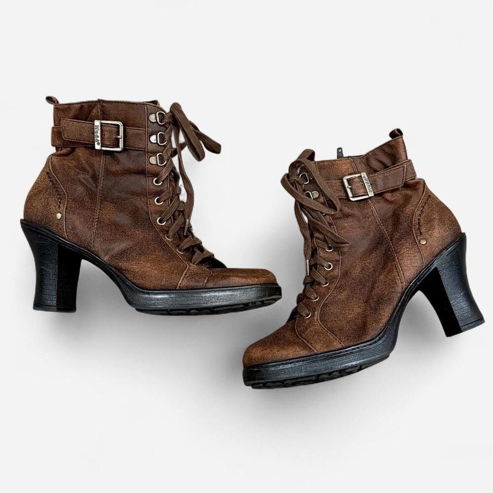 Vintage Mudd Y2K Brown Lace Up 2000s Chunky Heeled Combat Boots Size 8.5